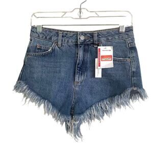 NWT Topshop Moto Kiri Cutoff Denim Jean Fringe Shorts Summer High Waisted Size 8